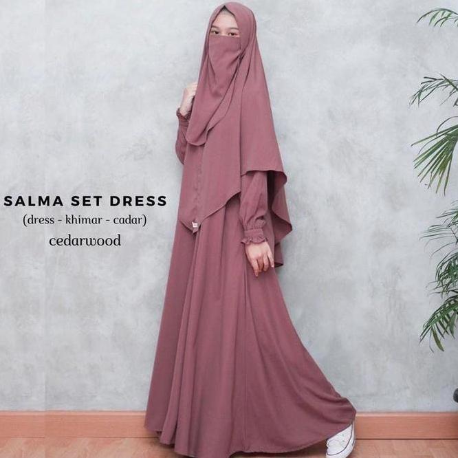 Geneaby -  Salma Dress 3In1 Set Gamis Khimar Cadar Bahan Crinkle Airflow Muslimah Syar'I