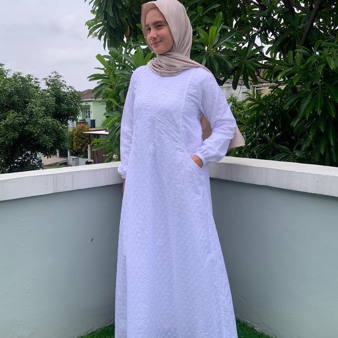 Perlengkapan Umroh Haji Wanita Gamis Putih Rempex Bawah Bahan Katun Jepang