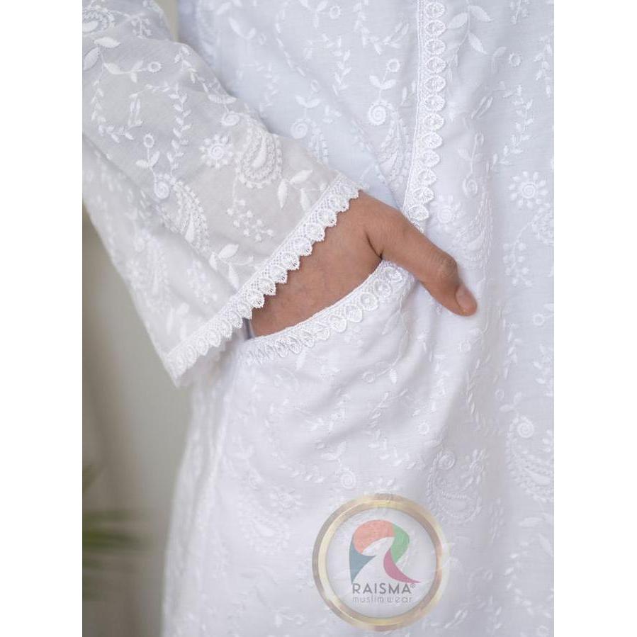 Raisma - Princess Baju Gamis Putih Wanita Katun Baju Lebaran Umroh Haji Busana Muslim Wanita