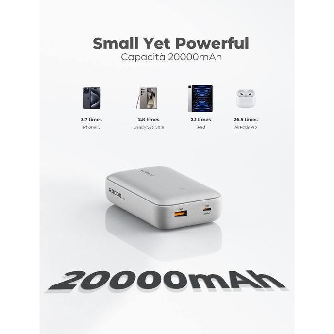 Aukey Power Bank 20000 mAh PD 3.0 Fast Charging 22.5W USB & Type C Mini Multiport Powerbank Slim Kap