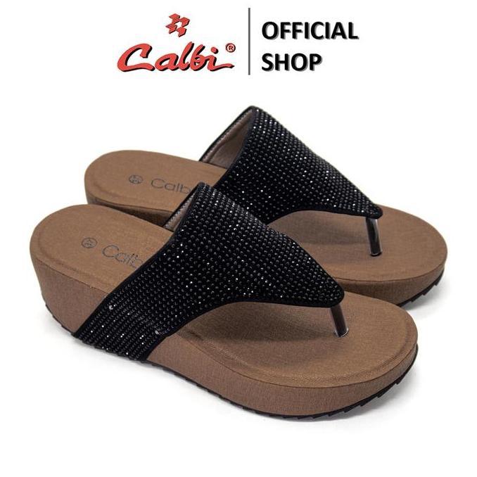 CALBI DKXO Sandal Wedges Wanita 6,5cm Kondangan Motif Permata Premium Adeeva