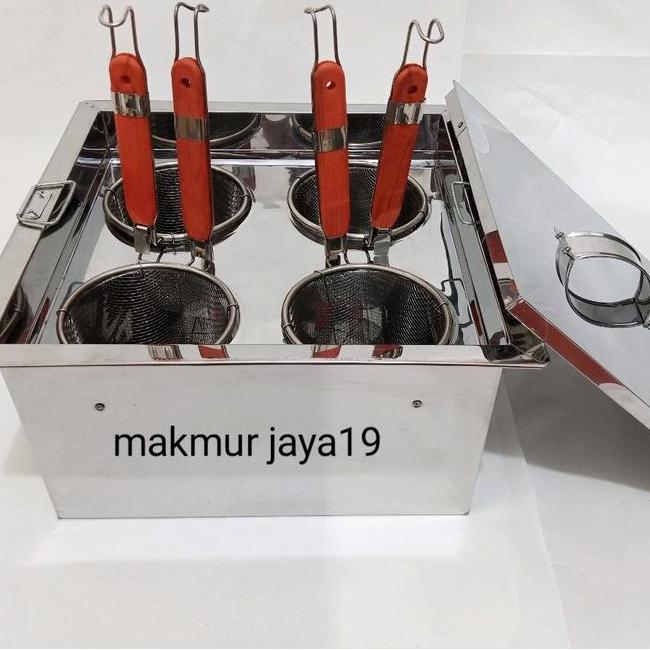 Dandang Mie Kotak Dandang Bakso Kotak Tong Mie Kocok Lubang 4 Uk35X35X20Cm Panci Stainless Steel