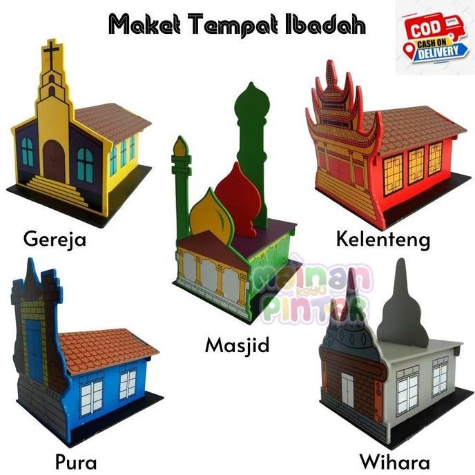 Maket Rumah Ibadah 3D Masjid Gereja Pura Wihara Klenteng AS