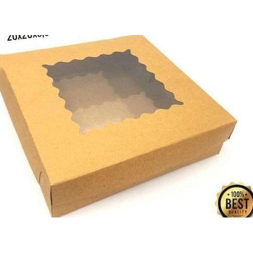 20x20x5 Dus Kraft Mika Gelombang Laminasi Cake Brownies Box Jendela