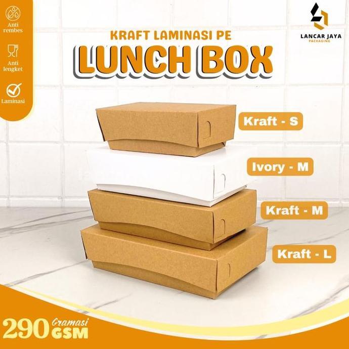 Paper Lunch Box Kotak Makan Kertas Kraft Coklat Dos Kemasan Nasi S M L 12x8x5 16x9x5 18x11x5