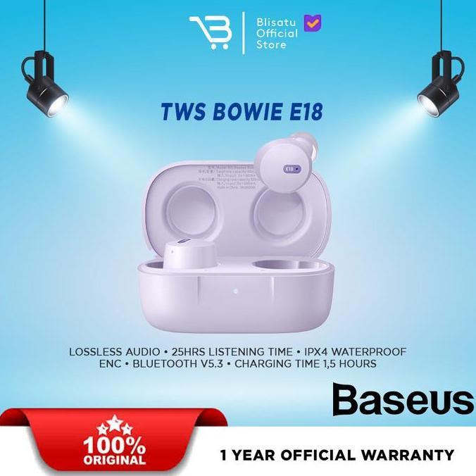 Baru BASEUS TRUE WIRELESS EARPHONES 25H-LISTENING IPX4 ENC BOWIE E18 blisat2 Kualitas Baik