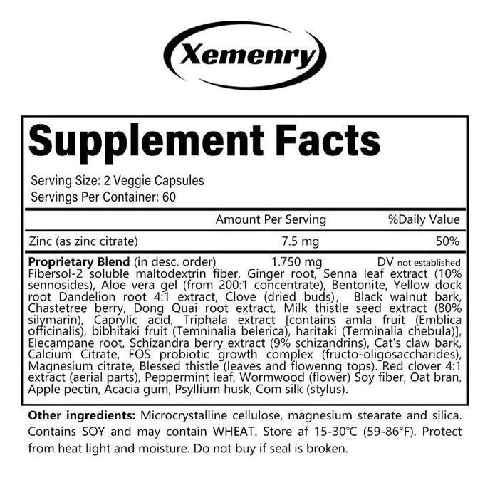 Xemenry - Kapsul Pelepasan Cepat Detoks Tubuh - Fibersol-2, Serat Kedelai, Dedak Gandum, Pektin Apel