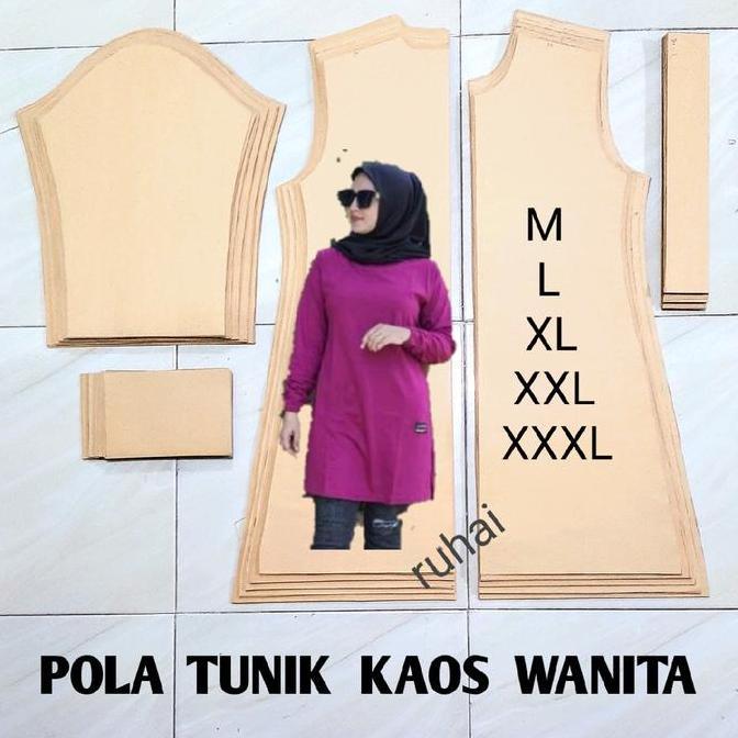 pola KAOS TUNIK LENGAN PANJANG satu set isi 5 ukuran size S M L XL XXL XXXL