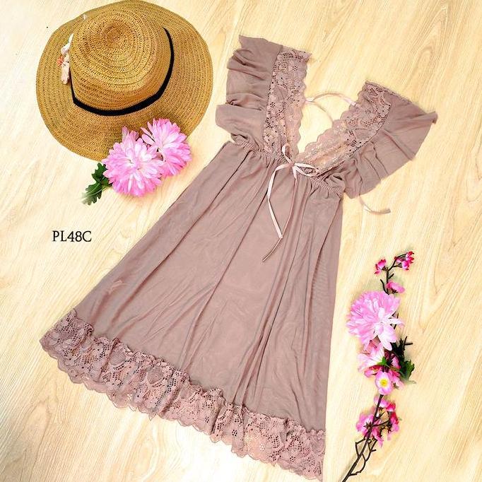 Promo Baju Tidur Dress Lingerie Modern Mini Dress Transparan Nude PL48C COD