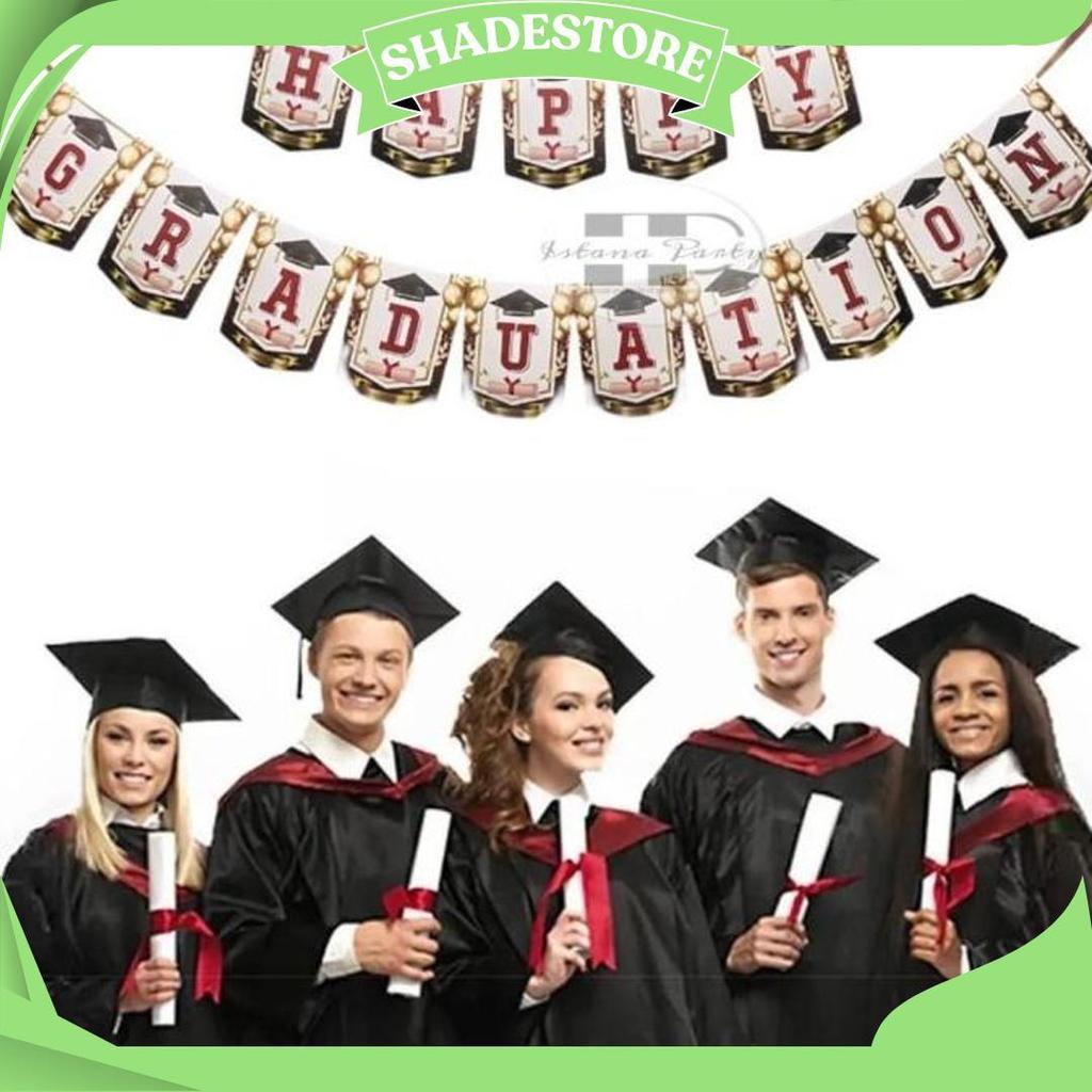 Banner Happy Graduation / Bunting Flag Wisuda Motif Toga Ip Ori