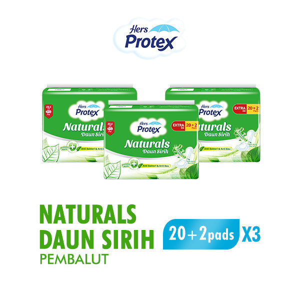 Hers Protex Pembalut Wanita Naturals Daun Sirih Bag Isi 20 + 2 Pcs x3