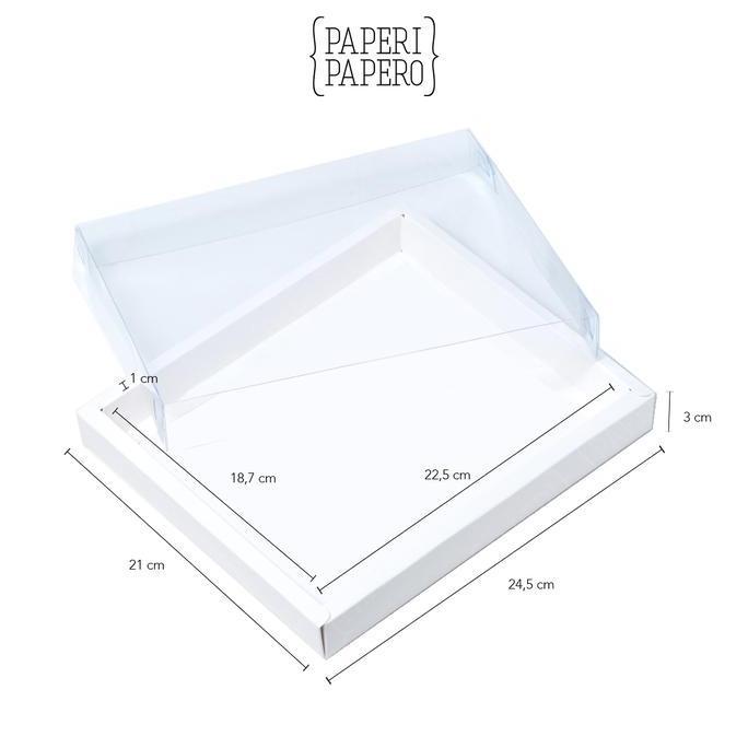 Box Putih Tutup Mika Transparan (22 x 18 x 3 cm) - Hampers Cookies