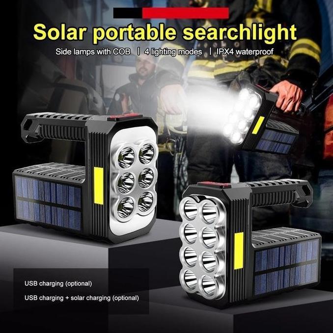 Senter 8 LED COB Super Terang Tenaga Surya / Senter Genggam Multifungsi Cas USB