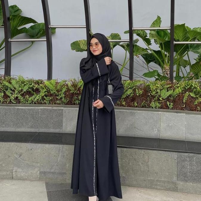 Firanda Abaya Nazwa - Gamis Hitam Wanita Muslim Payet Basic Dress Umroh Lebaran Cantik Mewah Simple 