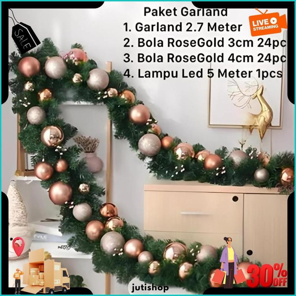 2.7 Meter Garland Daun Kawat Lilit 200T Murah Hiasan Dekorasi Natal Christmas / Dekorasi Natal Krans