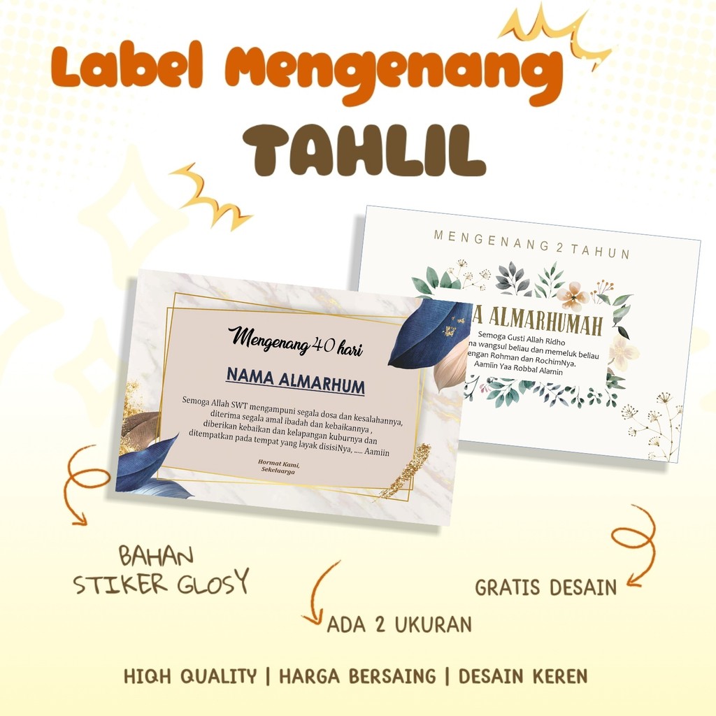 STIKER LABEL TAHLILAN / PENGAJIAN 7 HARI, 40 HARI, 100 HARI, 1000 HARI MENGENANG WAFAT / MENINGGAL