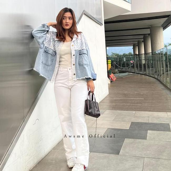 2734 Hhwaist Loose Jeans Wanita Warna Putih Celana Panjang Cewek Hw Basic White Kekinian