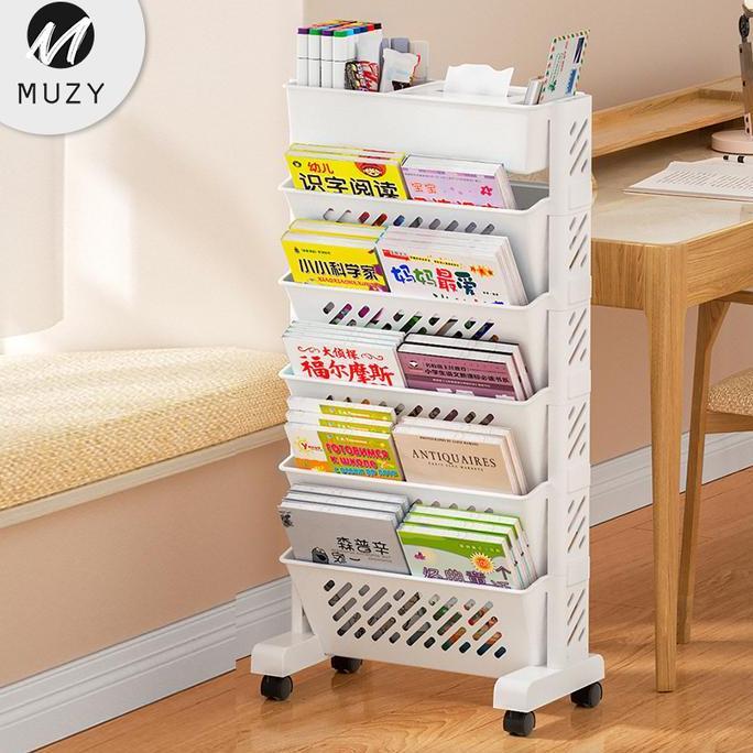 Muzy Rak Buku Roda Rak Penyimpanan Portable Rak Susun Troli Hsb624