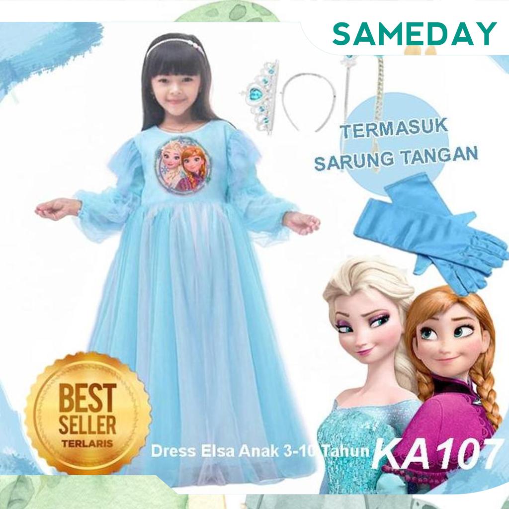 Gaun Dress Baju Elsa Frozen Anak 3Thn 10Thn Kostume Elsa Anna Newka107 Gosend