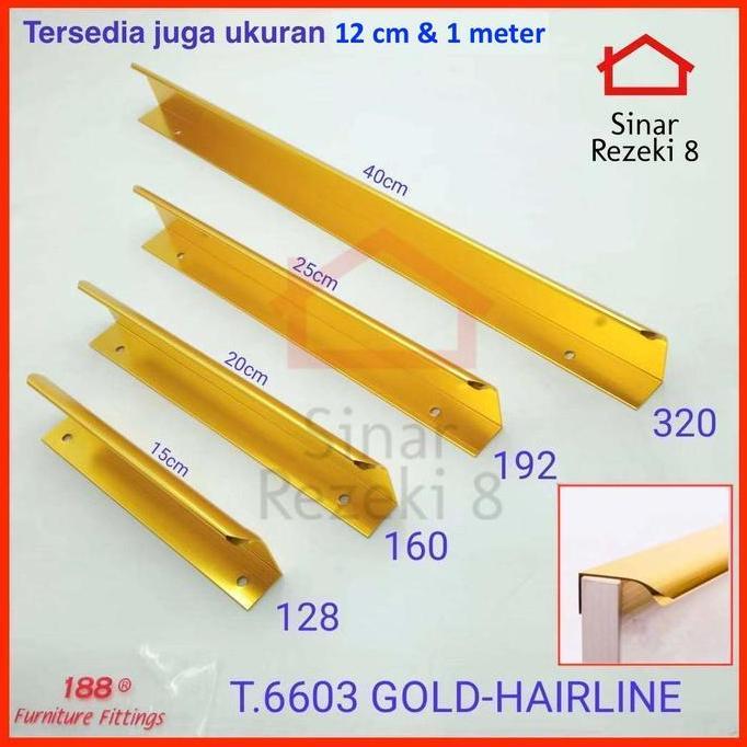 TERLARIS - Handle 6603 1 METER GOLD Tarikan Laci Pintu Lemari Minimalis Dapur 100