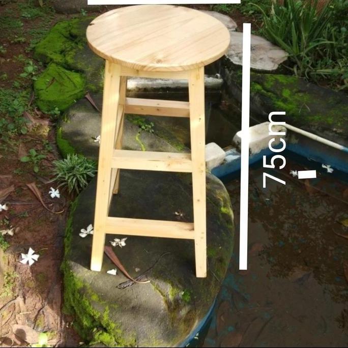 PROMO DISKON - KURSI BAR/BANGKU TINGGI ETALASE BULAT KAYU JATI BELANDA T75