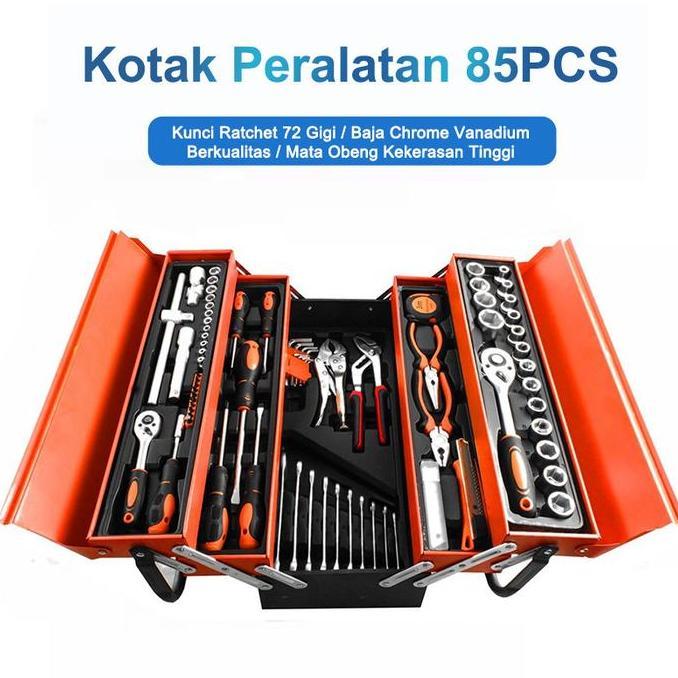 Tool Kit 85 Pcs Tool Alat Bengkel Tool Kit Kunci Sok Set alat lipat tiga Bengkel Tool Kit Pekerjaan 