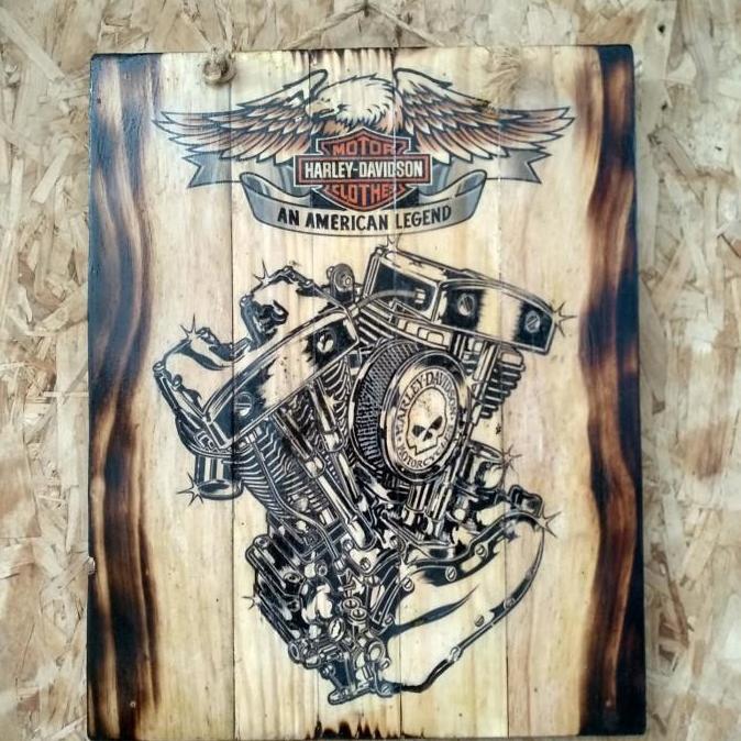 HIASAN DINDING LUKISAN KAYU VINTAGE HARLEY DAVIDSON DEKORASI