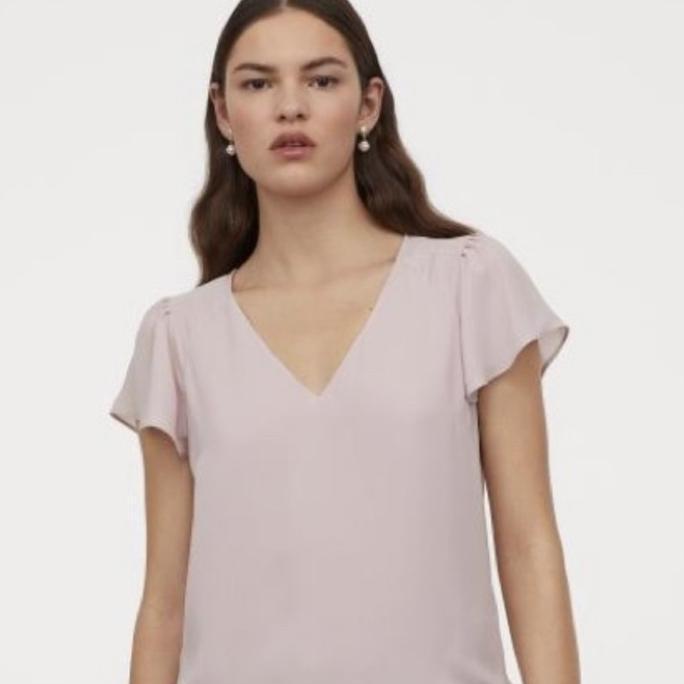 DV256 - Blouse HnM Women Basic V Neck Peach Wanita Pink Salem