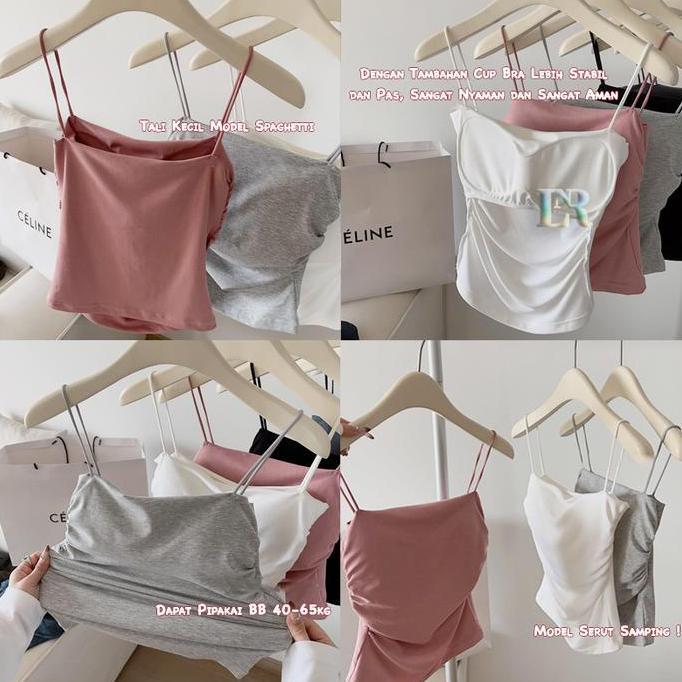 DY78 >> Lokal Premium Tanktop Serut Samping dengan Pad Bra / Cup Busa Tali Kecil untuk Wanita Dewasa