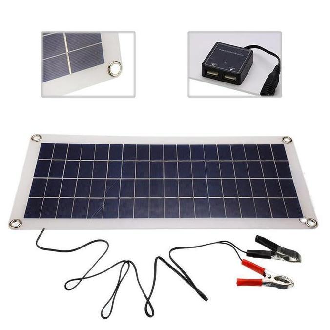 Panel Surya 30W 12V Poly Solar dengan Dual USB Output Efisiensi Tinggi Tahan Cuaca untuk Pengisian D