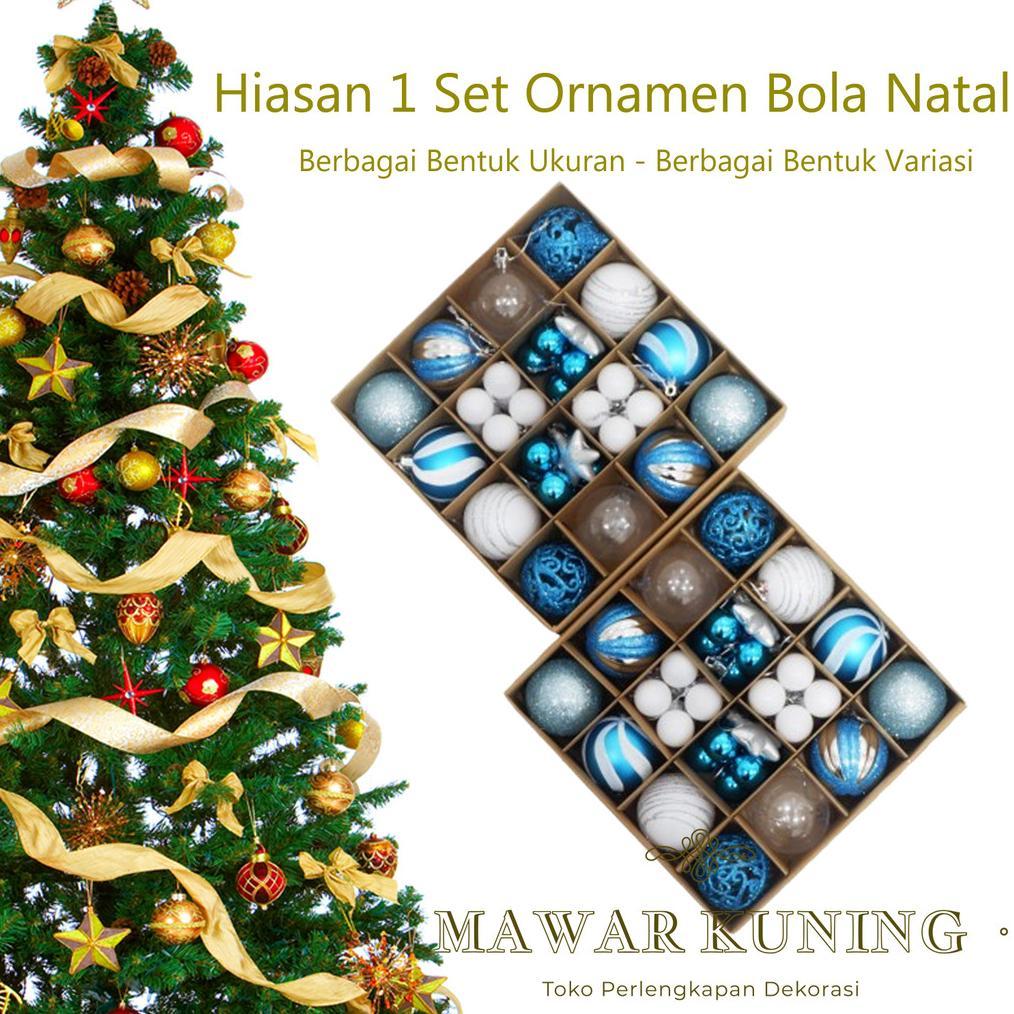 [ 1 Set ] Hiasan Ornamen Bola Natal Biru Putih / Perlengkapam Natal / Hiasan Natal
