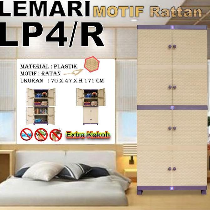 NEW - LEMARI PLASTIK MURAH KUAT DAN KOKOH 4 SUSUN MOTIF ROTAN TWIN PAN