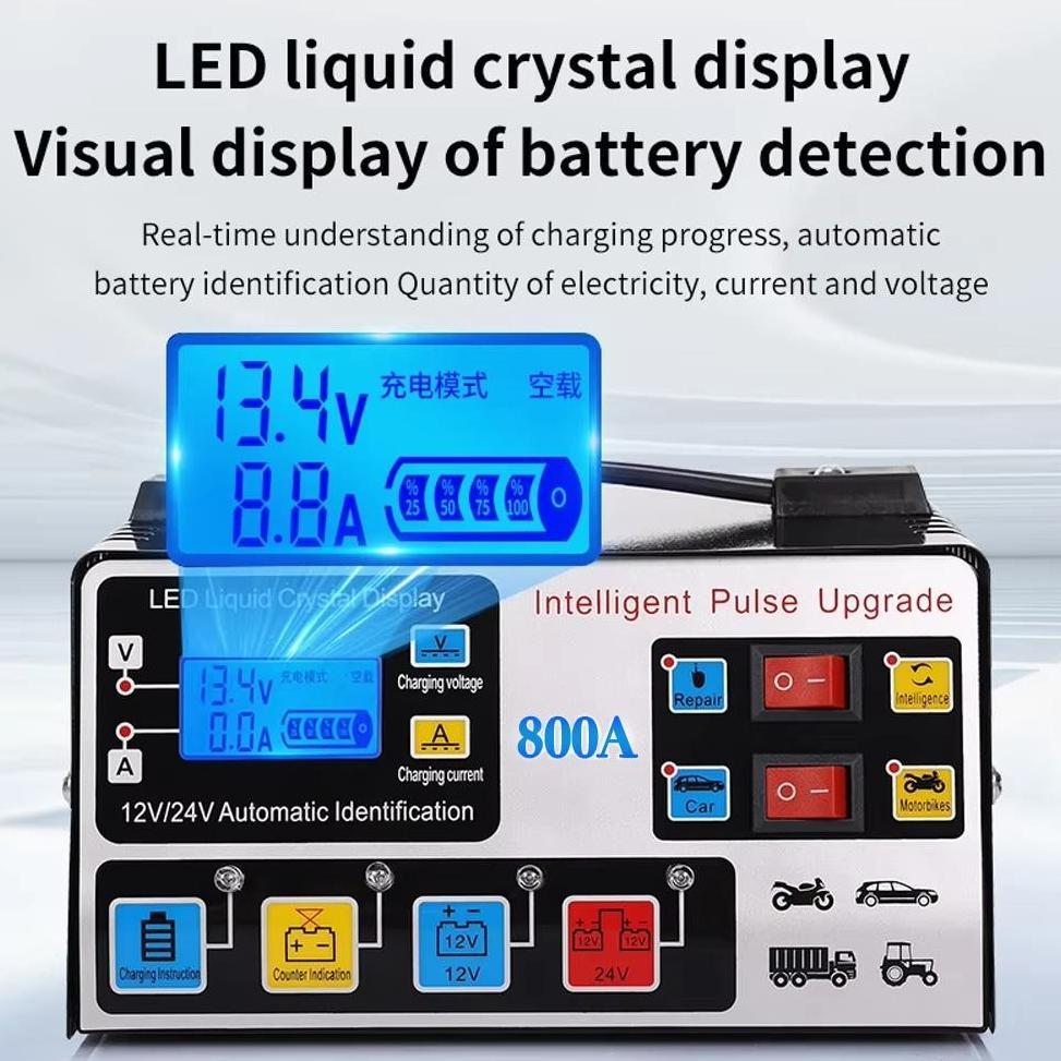 Charger Aki Otomatis Smart Intelligent 12V24V 400W 800Ah Auto Repair Mobil Pengisi Daya Kendaraan Pe