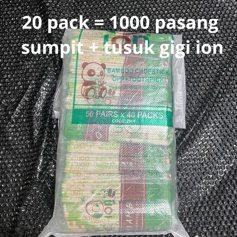 sumpit ion + tusuk gigi 20 pack ( 1000 pasang ) | sumpit ion | sumpit ion 20 pack | sumpit kayu