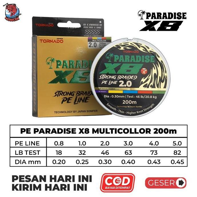 SENAR PE PARADISE X8 200M 300M SENAR MANCING LAUT Pancing senar untuk Joran Reel Senar Kuat Mancing 