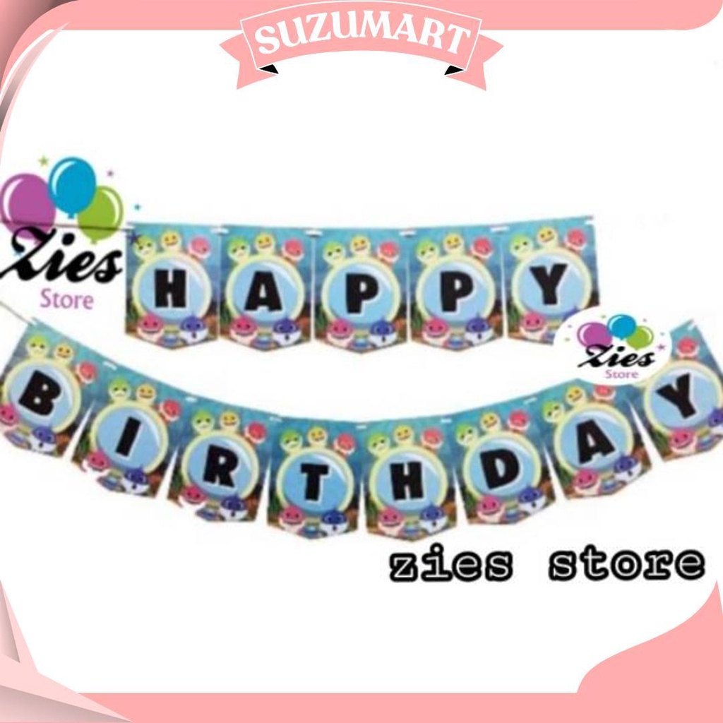 Banner Happy Birthday Baby Shark / Banner Ulang Tahun Baby Shark Zs Promo
