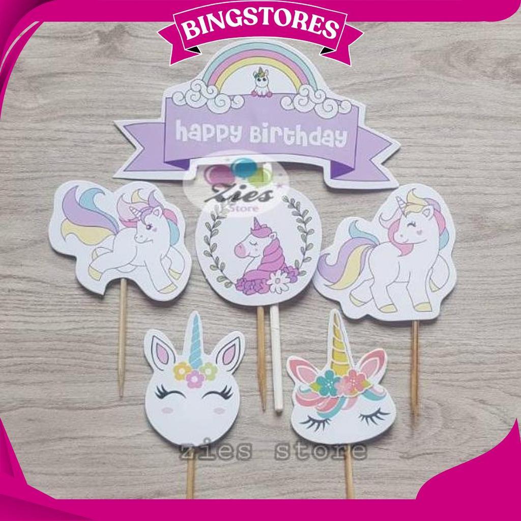 Cake Topper Happy Birthday / Cake Topper Unicorn / Hiasan Kue Zs Ori