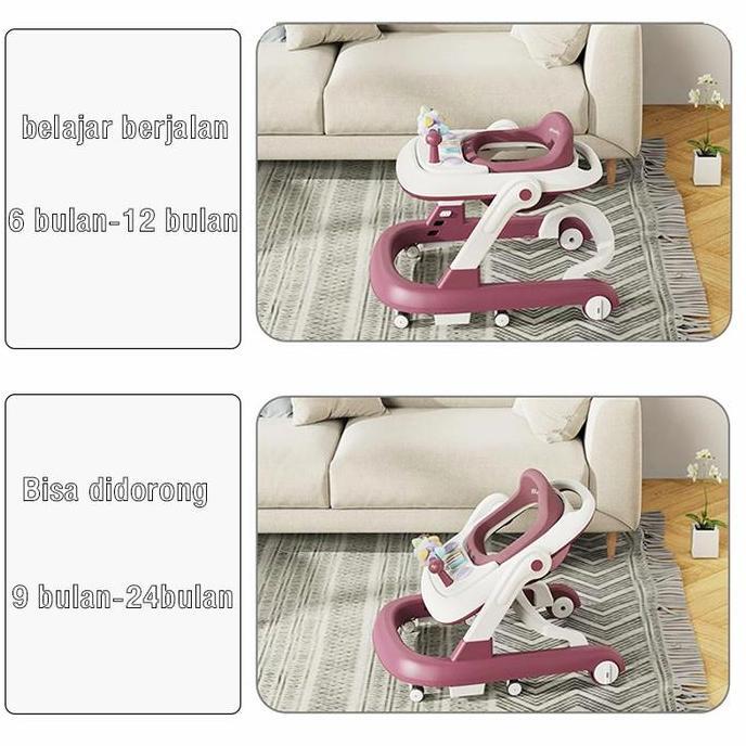 Baby Walker Lipat Premium dengan Musik & Lampu | Kursi Empuk Anti Bising Walker Bayi 6-36 Bulan Bisa