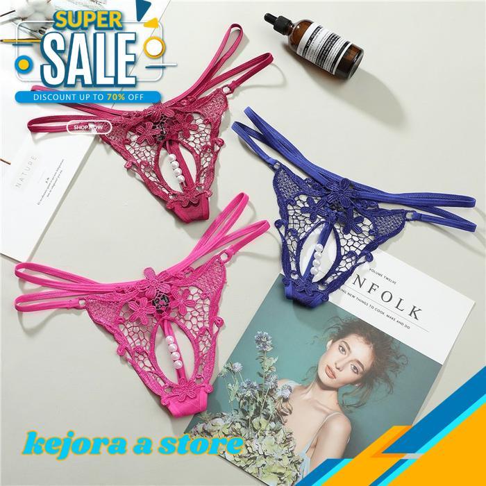 WANITA CELANA DALAM TRANSPARAN LACE BORDIR CD MUTIARA G STRING C2271 BY KEJORA STORE