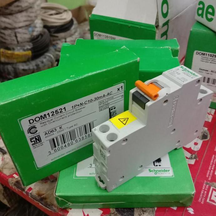 Murah rcbo slim DOM12521 1p+N 10a 30mA AC Schneider Original Non COD