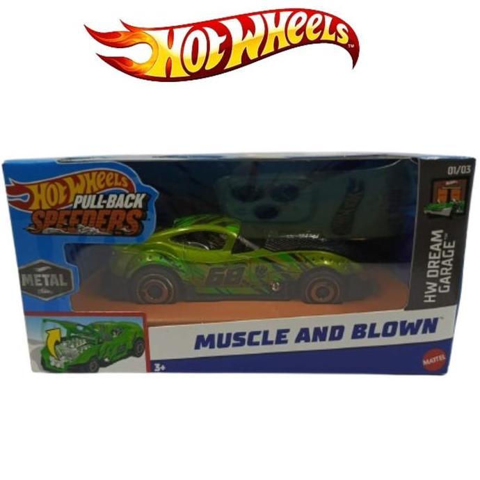 Hot Wheels Pullback Speeders 1:43 Open Kap Muscle And Blown Hijau
