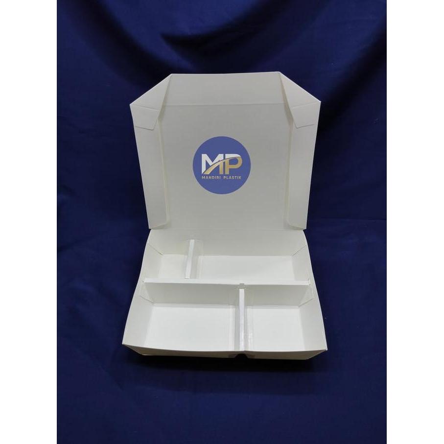 Paper Lunch Box Sekat 4 / Kotak Makan Kertas Sekat 4 PUTIH KRAFT COKLAT -100pcs