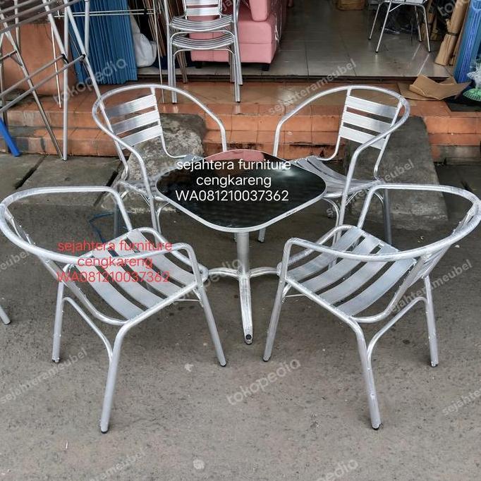 Promo meja teras set kursi aluminium meja outdoor kursi taman 1 meja 4 kursi Diskon