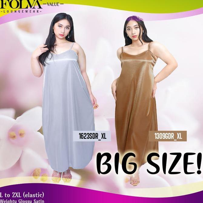 Promo FOLVA tanktop dress panjang baju rumah satin 2XL jumbo Diskon