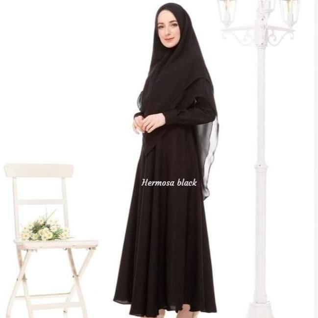 [Gamis Hermosa] Gamis polos hitam premium GAMIS HITAM POLOS/GAMIS WOLLYCREPE/GAMIS WOLLYCREPE PREMIU