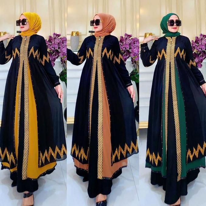 GALERI SICANTIK - COD - Gamis Abaya Kombinasi Warna Resleting Depan Terbaru - Abaya Hitam Kombinasi 