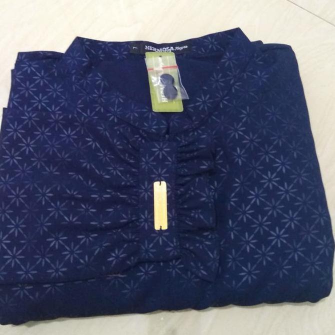 [Gamis hermosa]Gamis hermosa embos motif starla warna navy biru dongker-gamis syari navy busui premi