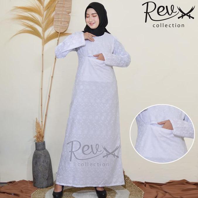 Gamis Haji Umroh Wanita Berkantong Depan Katun Paris Hitam & Putih Bordir Terlaris