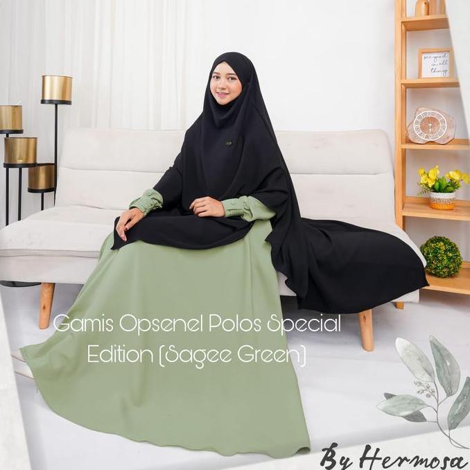 [Gamis hermosa]Gamis hermosa bahan wollycrepe polos warna sage-gamis polos sage terbaru-gamis jumbo 