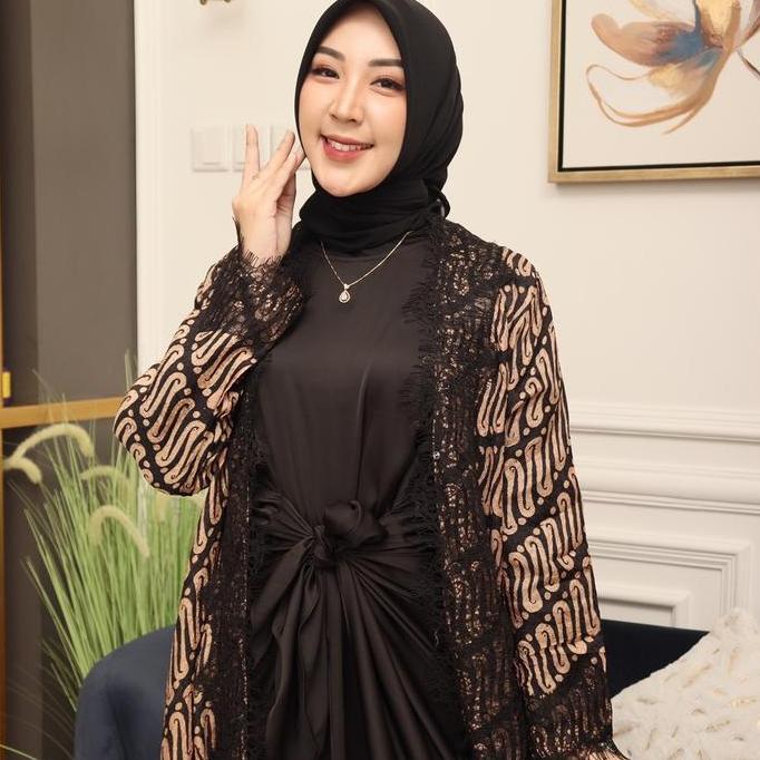 LOLOTA SET KAFTAN | KAFTAN IKAT VISCOSE PREMIUM GIES HITAM Batik Kondangan Muslim Wanita Formal Dres
